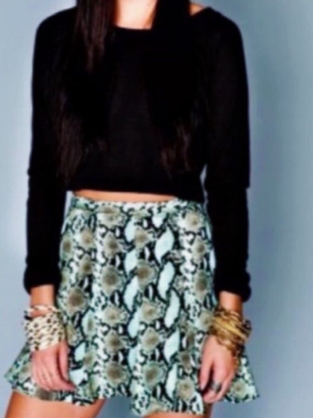SHOW ME YOUR MUMU Snake Print Skater Skirt